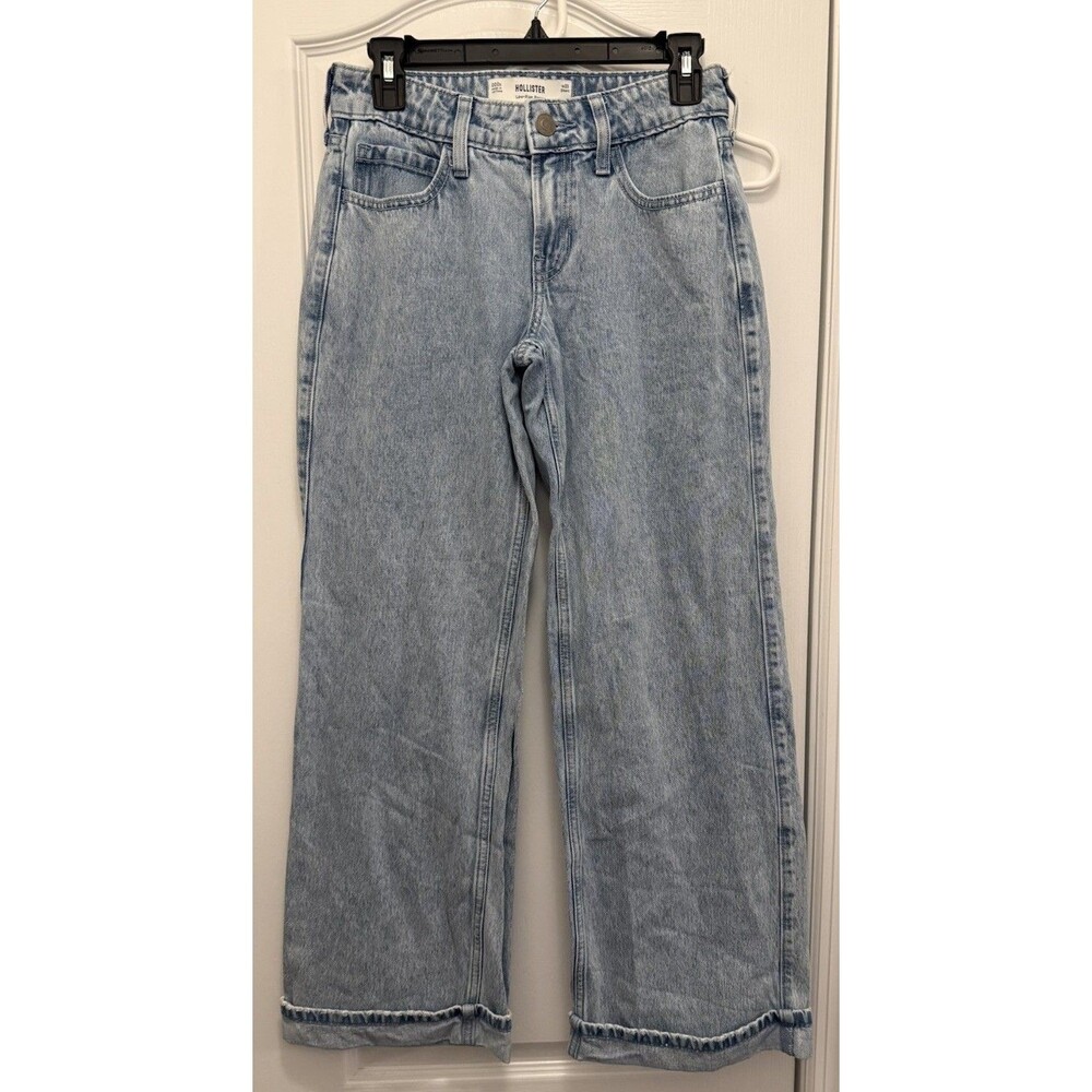 Hollister Low Rise Baggy Wide-Leg Denim Jeans Blue 5-Pocket Zip W23 Short